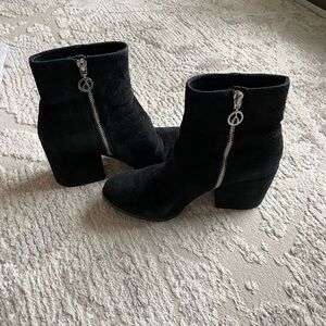 Wishbone Women's Black Suede Ankle Boots with Side Zip